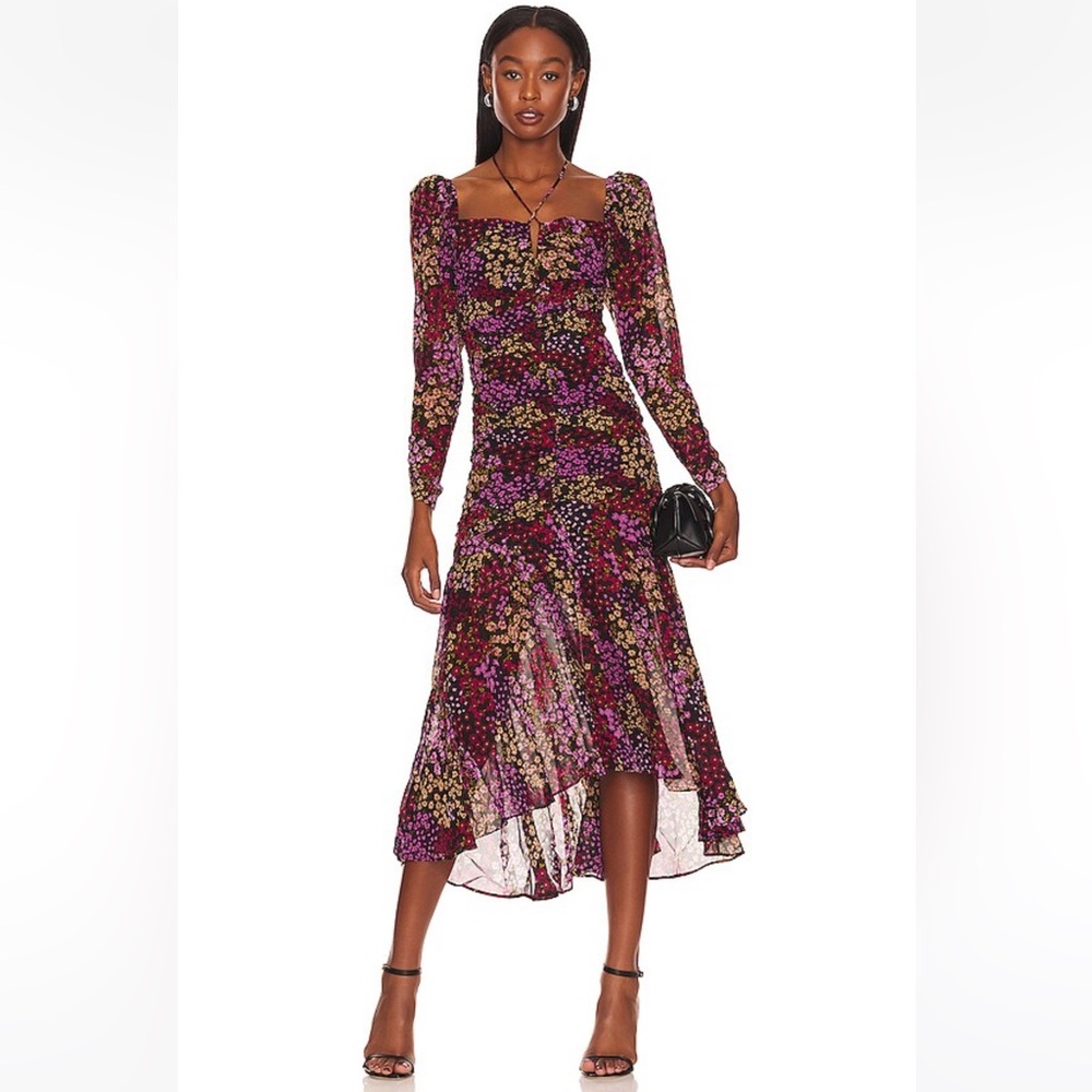 Astr Red and Purple floral Asymmetrical Ruffled cocktail dress